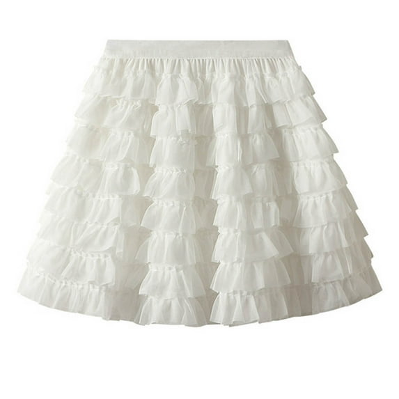 Ousvtion Women Tutu Skort Skirt Multi-Layered Tulle Skirts Elastic Waist Short Dress for Ladies Night-Out Party Daily Oufits Summer Vacation Clothes Clearance Saving,White,One Size