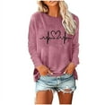 thumbnail image 1 of Ousvtion Women's Crewneck Shirt EKG Heartbeat Print Pullover Tops Casual Long Sleeve T-shirts Relaxed Fit Blouse Spring Summer Clothes Saving,A05-Pink,XX-Large, 1 of 4