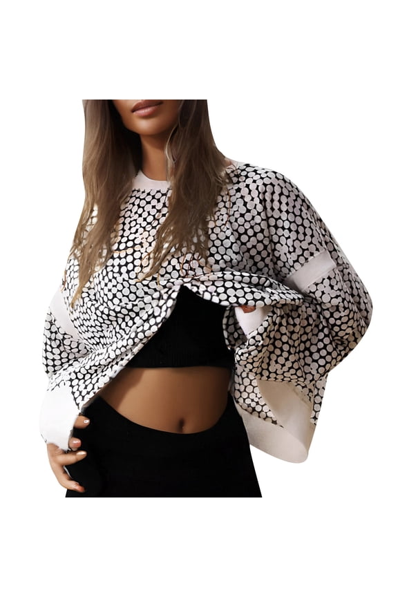 Women's Cropped Long Sleeve Shirt Open Back Tops Graphic Print Crewneck Pullover Crisscross Backless Shirts Oversized Color Block Tees Saving,01-Multicolor,Medium