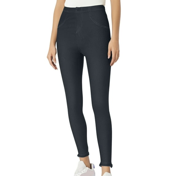 Ousvtion Women's Imitation Denim Leggings, Jeans Look Legging for Women with Fake Pockets, High Waisted Stretch Jeans Fashion Bottom Plus Size Clearance Saving,Blue,Large