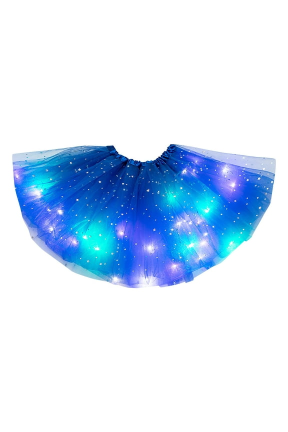 Women's LED Tutu Skirts Layered Ballet Dance Skirt Bubble Tulle Dresses Light Up Dress for Party Carnival Costume Glitter,Blue,One Size