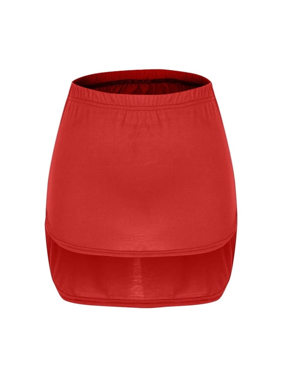 Women's Mini Skirts Removable Layering Skirt Half Adjustable Shirt Extender Dress Length Underskirt Plain Dresses Trendy Bottom,Red,Medium