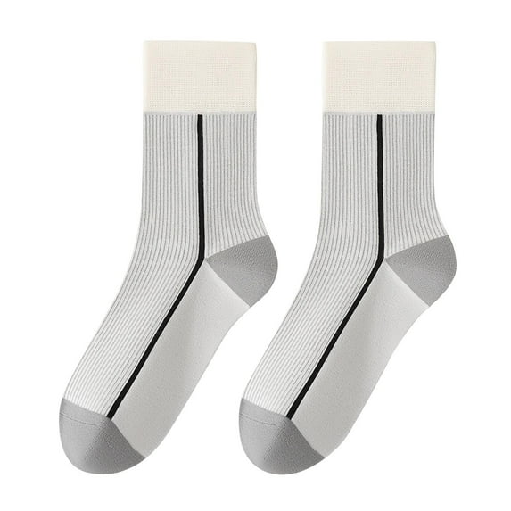 Ousvtion Womens Cotton Socks, Casual Color Block Crew Sock Comfy Breathable Socks Non Skid Stocking with Grip for Girls Clearance Saving,04-Gray(1PC),One Side