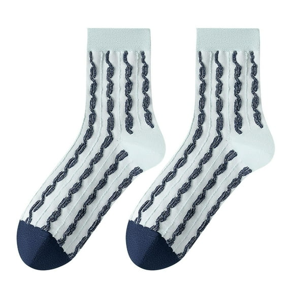 Ousvtion Womens Cotton Socks, Casual Color Block Crew Sock Comfy Breathable Socks Non Skid Stocking with Grip for Girls Clearance Saving,05-Light Blue(1PC),One Side