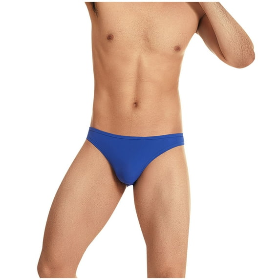 Ousvtion on Sale Men's Brief Solid Color Underwear Mid Rise Thongs Stretch Comfort Boxer Briefs Everyday Underpants Clearance,Blue,Small