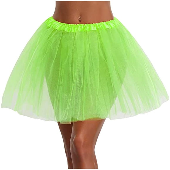 on Sale Tutu Skirt Women's Teens Classic Elastic Waist Tulle Dress Layered Ballet Skirts Bubble Puff Non See-Through Dresses,Green,One size