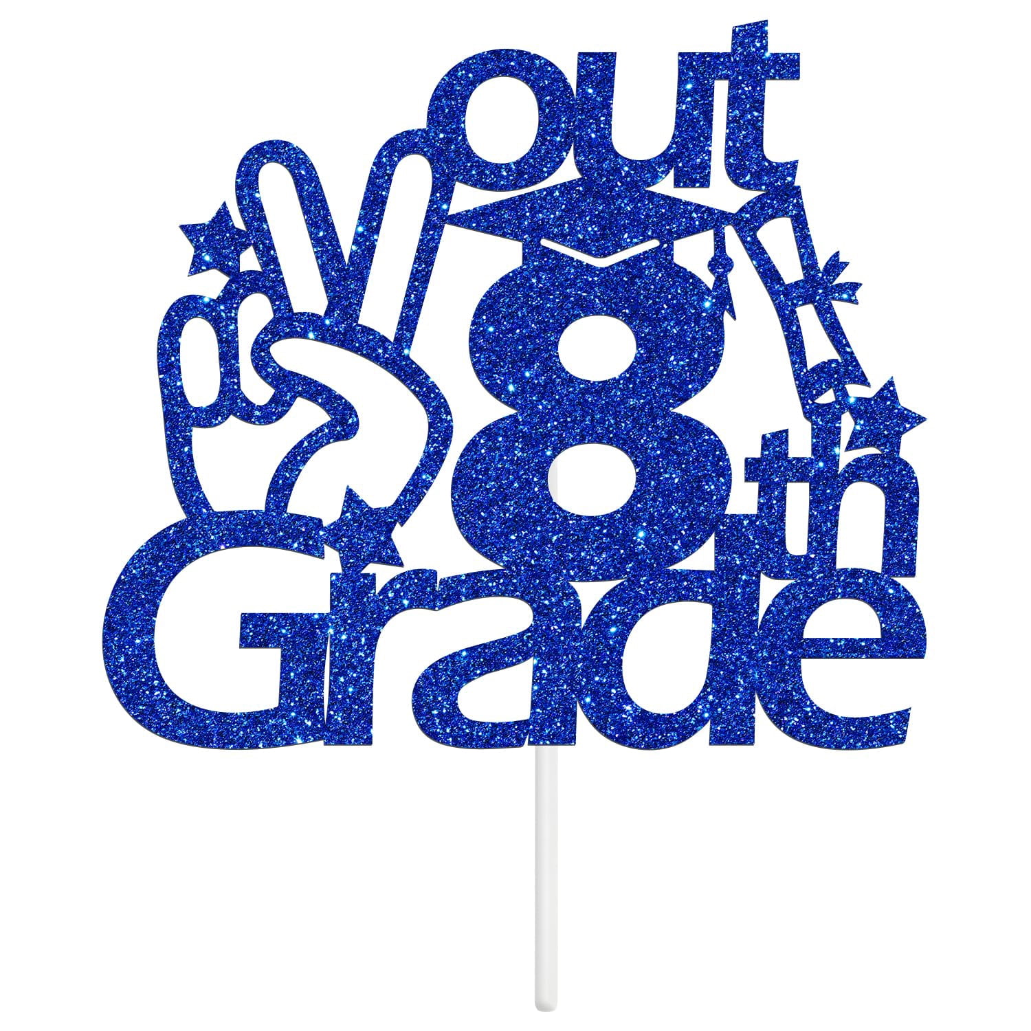 8th Grade Graduation Cake Topper - Pink Glitter "Goodbye Middle School Hello High School" Decor