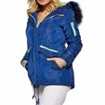 thumbnail image 1 of Out+About Women's Winter Coat Faux Fur Hood Windbreaker Draw String Two-Tone Anorak Jacket MEDIEVAL BLUE L, 1 of 4