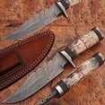 thumbnail image 1 of Out Class Damascus Steel Hunting Knife w/ Giraffe Bone Handle, 1 of 5