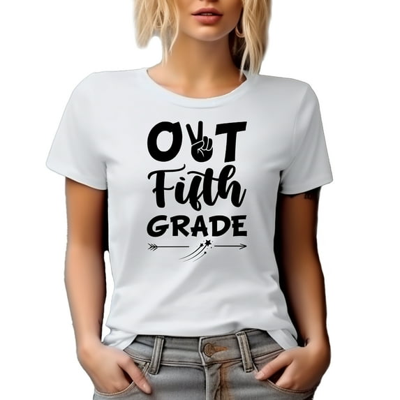 Out Fifth Grade, Elementary Graduate Student, School Graduation Themed, White T-Shirt, 2XL
