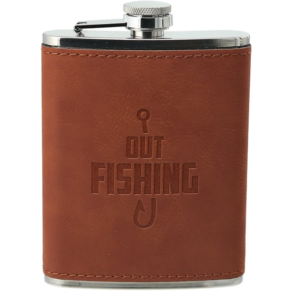 Out Fishing - PU Leather & Stainless Steel 8 oz Flask