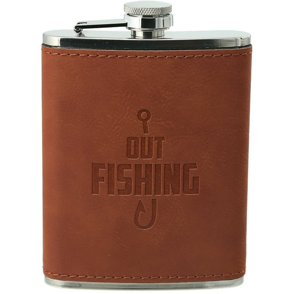 Out Fishing - PU Leather & Stainless Steel 8 oz Flask