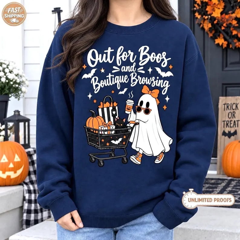 Waman Boo Out For Boos Ghost Shopping Halloween Sweatshirt - Walmart.com