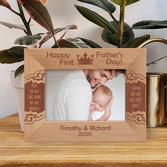 Out Of All The Dads In The World I Think We Got The Best One! Personalized Wooden Frame-6" x 4" Brown Horizontal