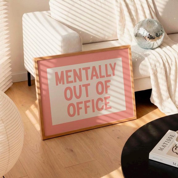 Out Of Office Art Print Pink Typography (Printed And Shipped)