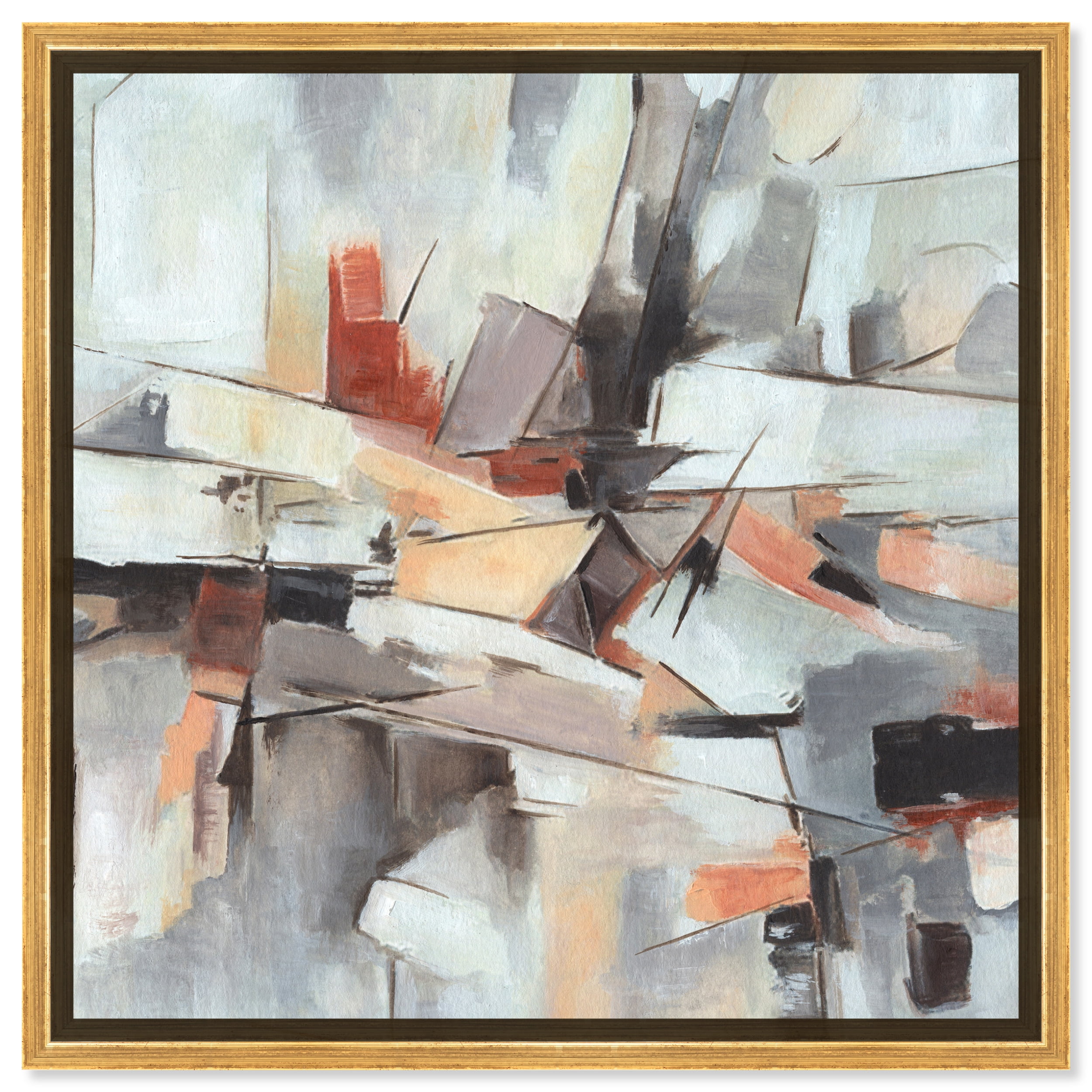 Elegant Abstract Canvas Wall Art with Gold Frame, 12" x 12"