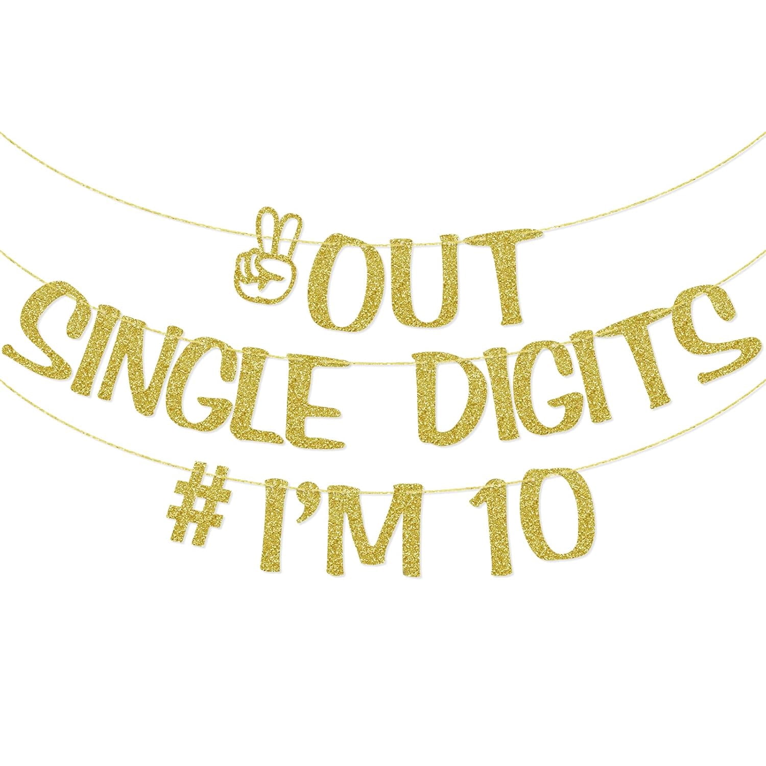 Out Single Digits I'm 10 Glitter Banner 10th Birthday Party Decorations ...