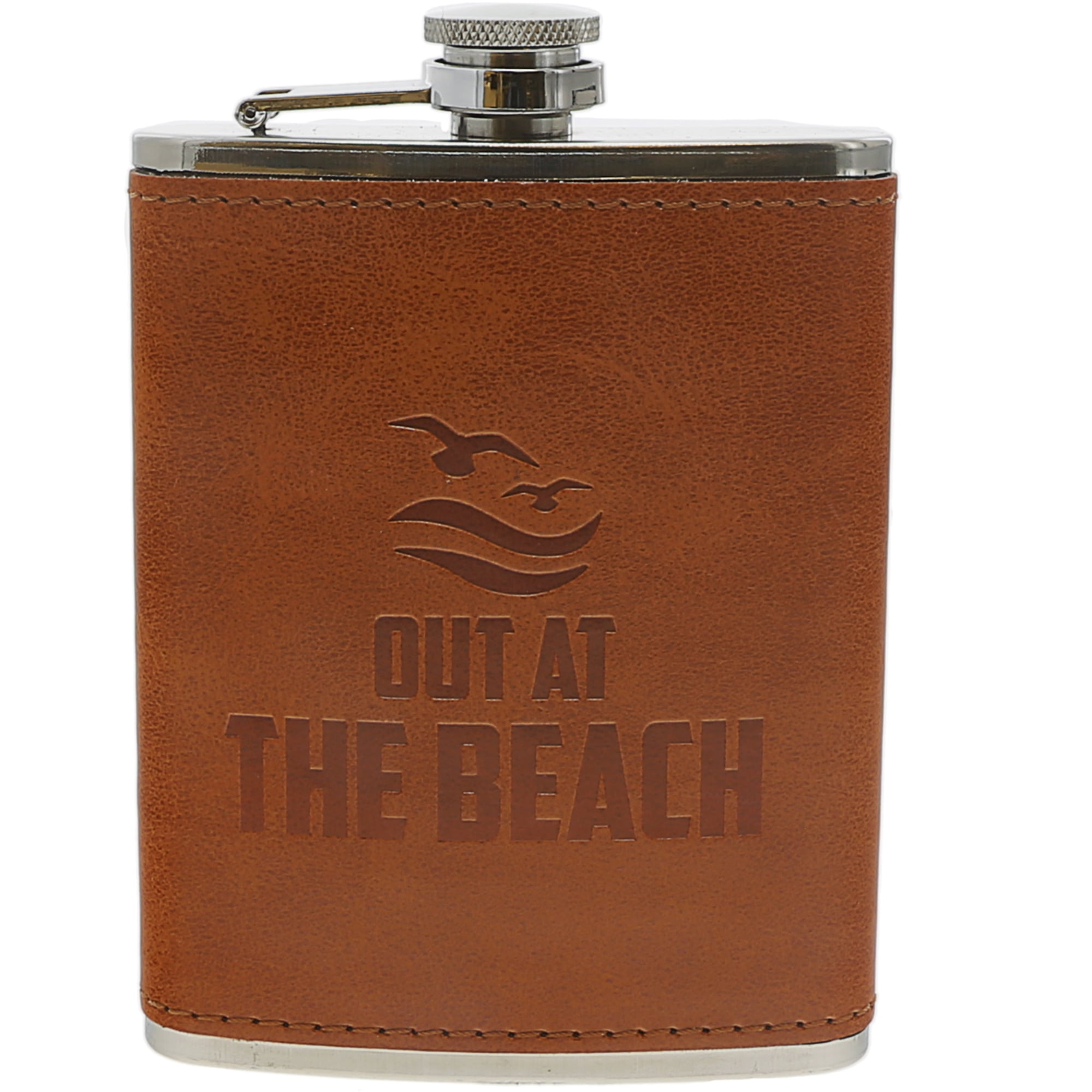 Out at the Beach - PU Leather & Stainless Steel 8 oz Flask