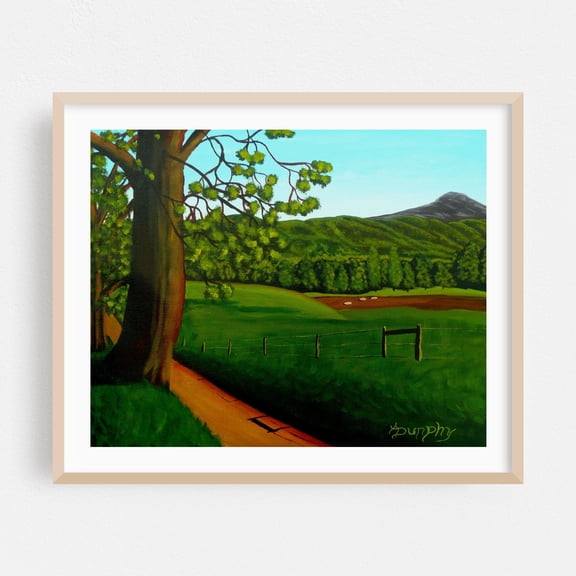 Out in the Back Forty - Painting Landscape Pastoral Rural Nature Countryside Scenic Mountain Oak Framed Wall Art Print 8 x 10 inches