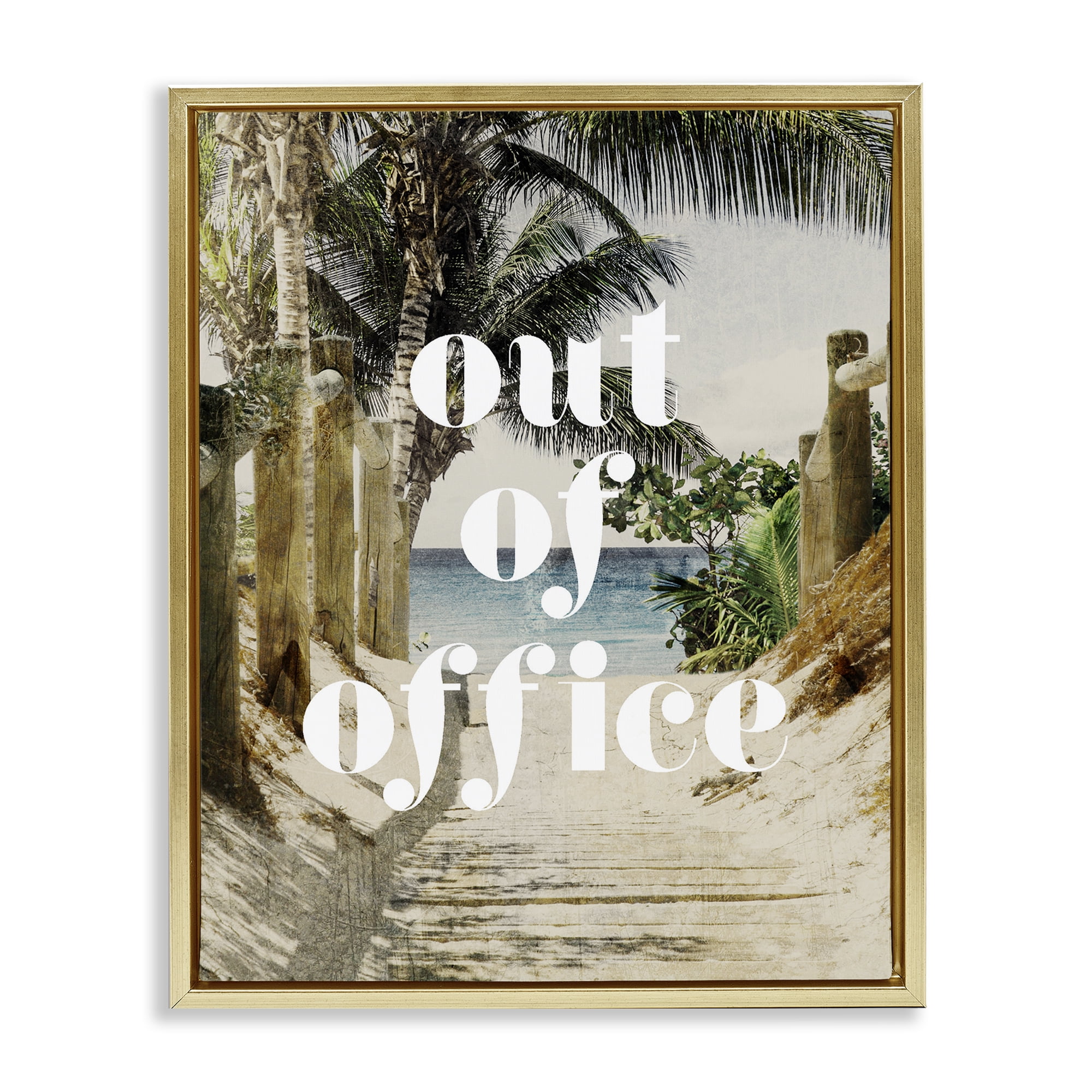 Out of Office Beach Path Gold Framed Floater Canvas Wall Art, design by Lil' Rue