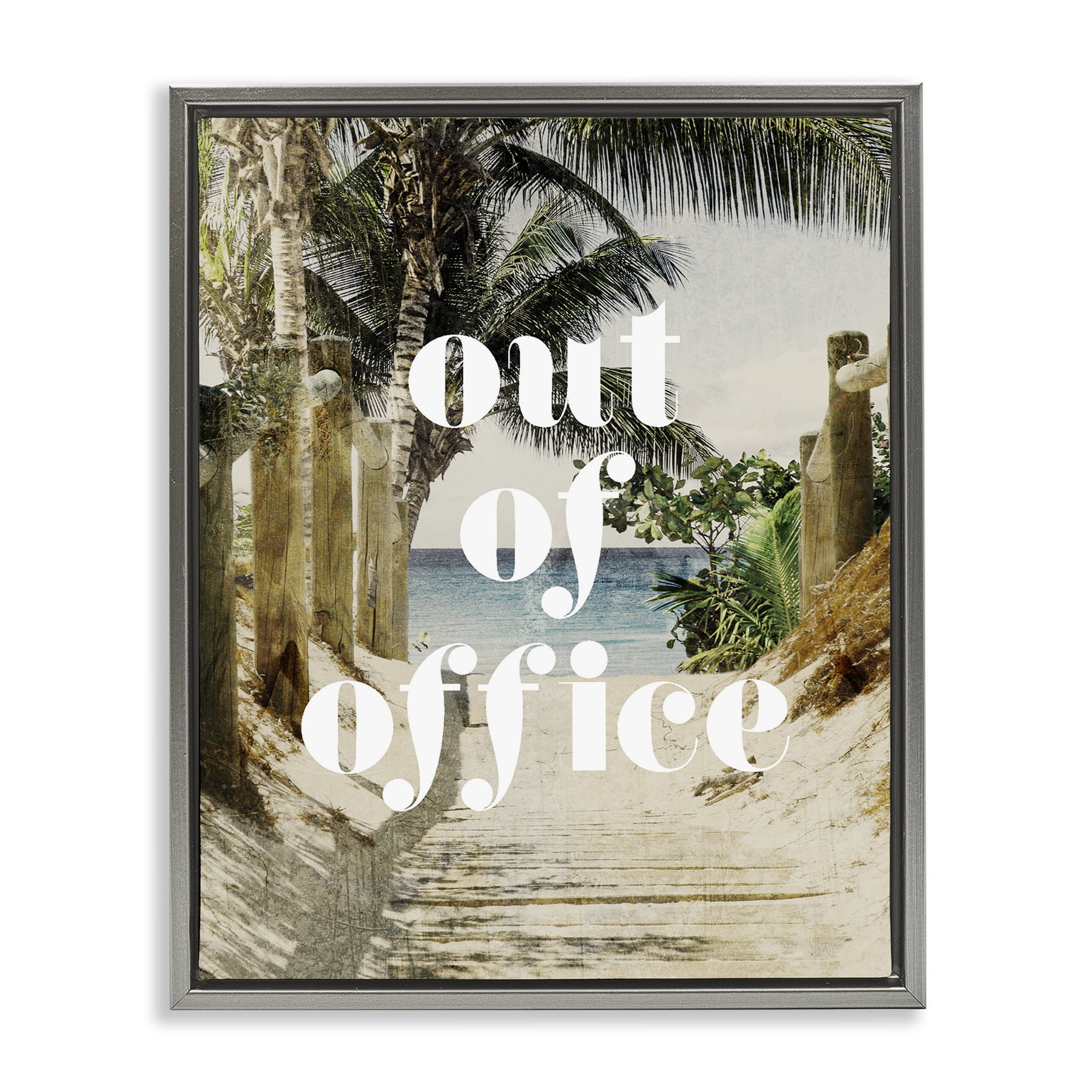 Out of Office Beach Path Gray Framed Floater Canvas Wall Art, design by Lil' Rue