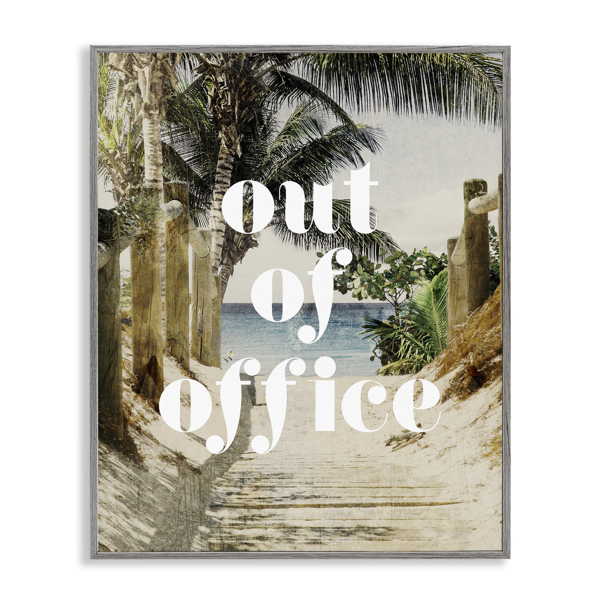 Out of Office Beach Path Gray Framed Giclee Art, design by Lil' Rue