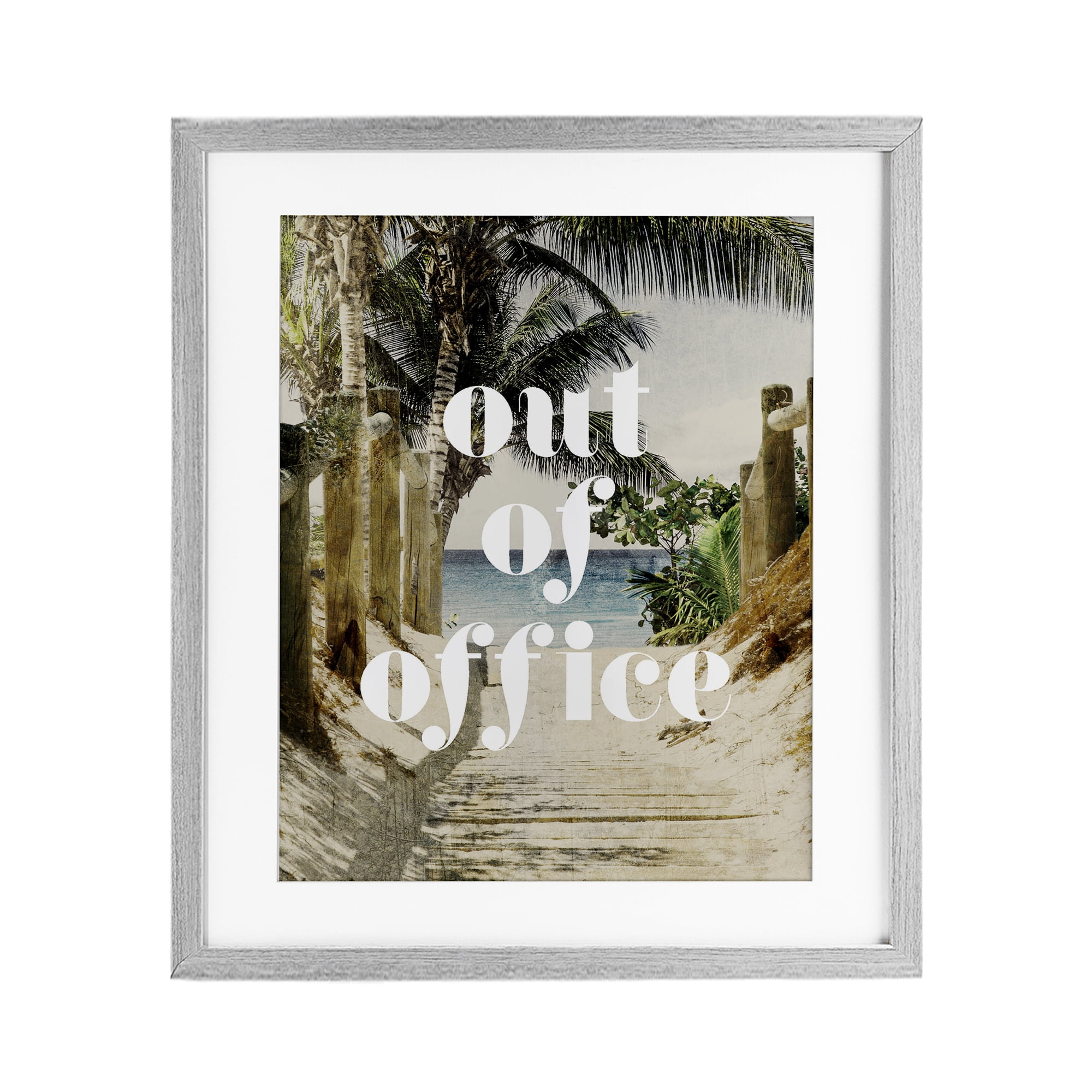 Out of Office Beach Path Gray Framed Print Under Glass, design by Lil' Rue