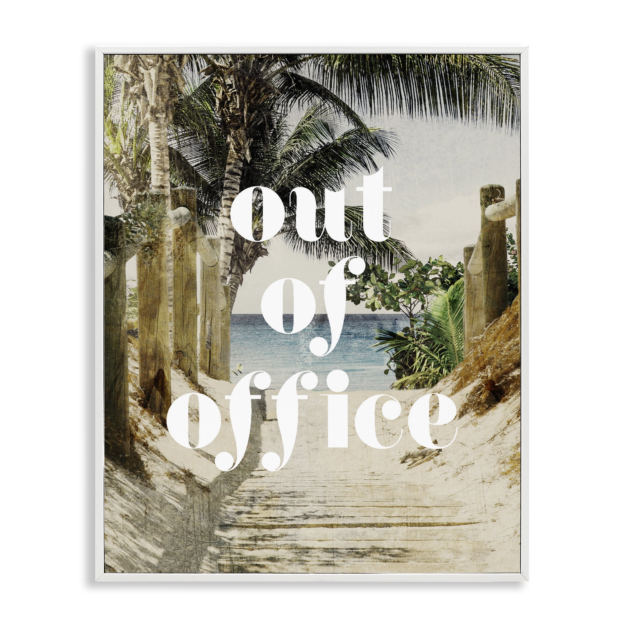 Out of Office Beach Path White Framed Giclee Art, design by Lil' Rue