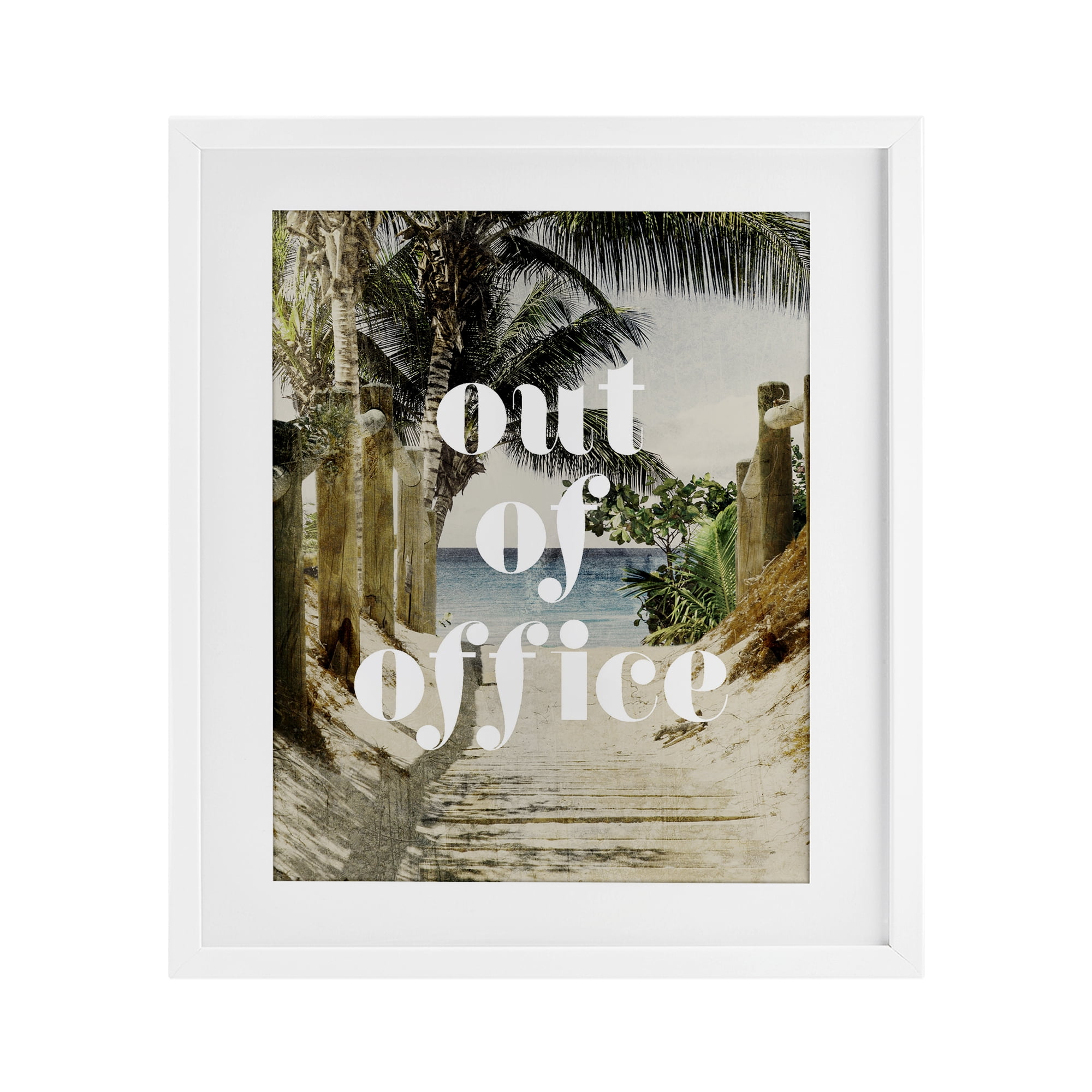 Out of Office Beach Path White Framed Print Under Glass, design by Lil' Rue