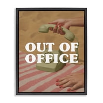 Out of Office Green Phone Black Framed Floater Canvas Wall Art, design by Lil' Rue