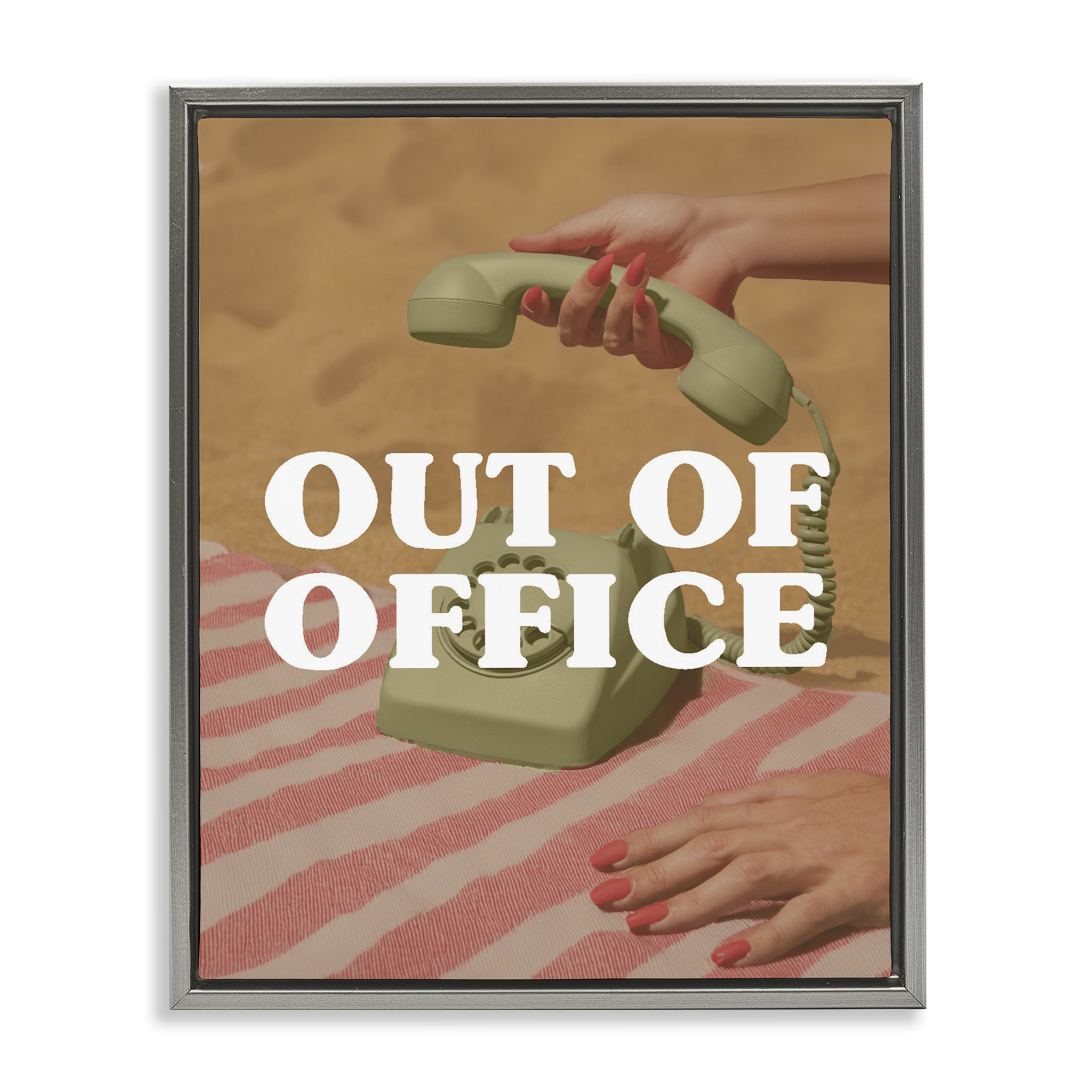 Out of Office Green Phone Gray Framed Floater Canvas Wall Art, design by Lil' Rue