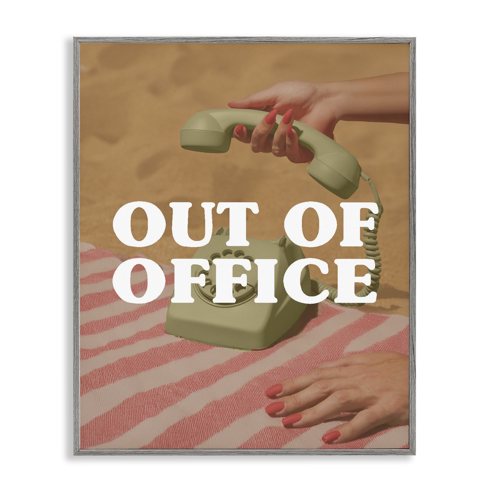 Out of Office Green Phone Gray Framed Giclee Art, design by Lil' Rue