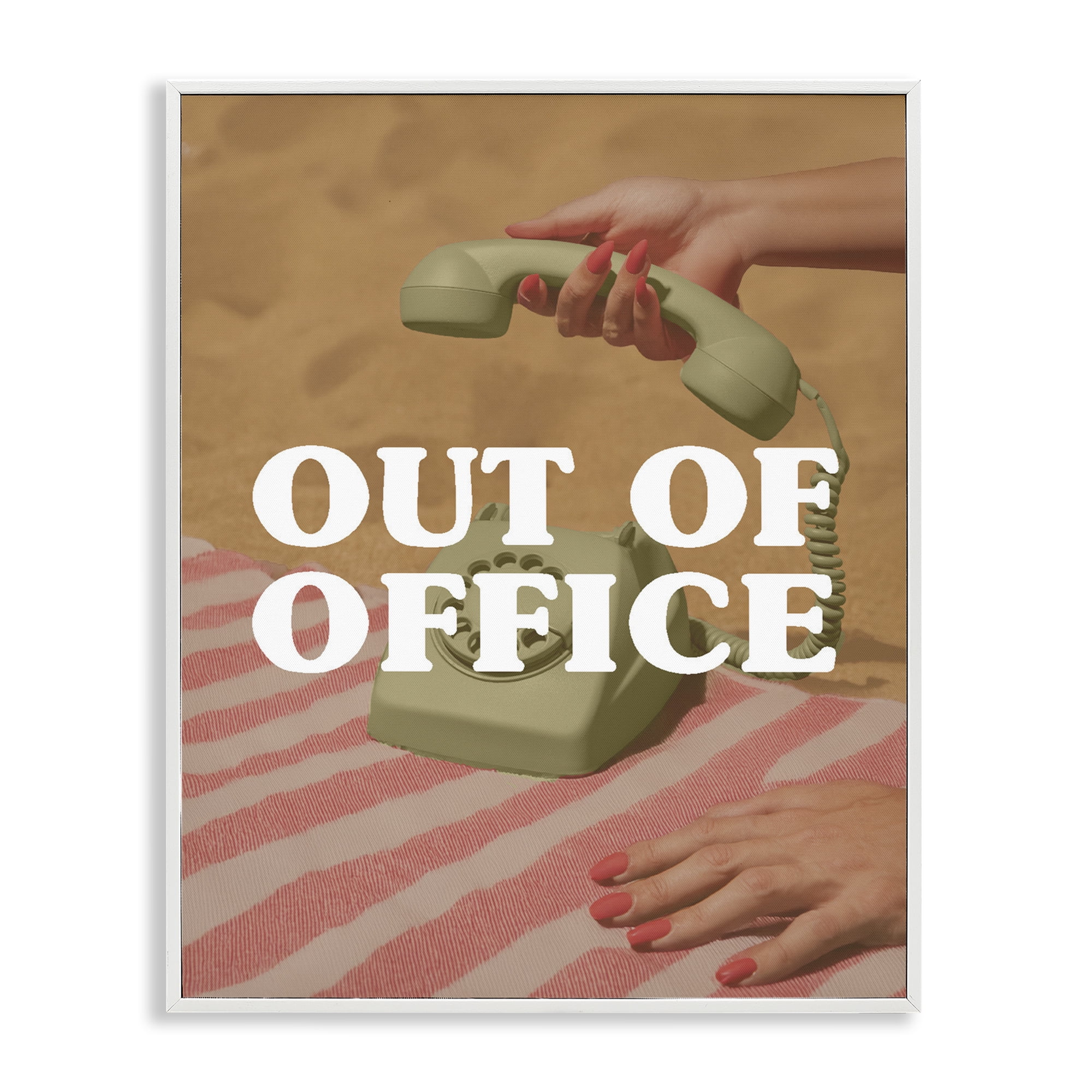 Out of Office Green Phone White Framed Giclee Art, design by Lil' Rue