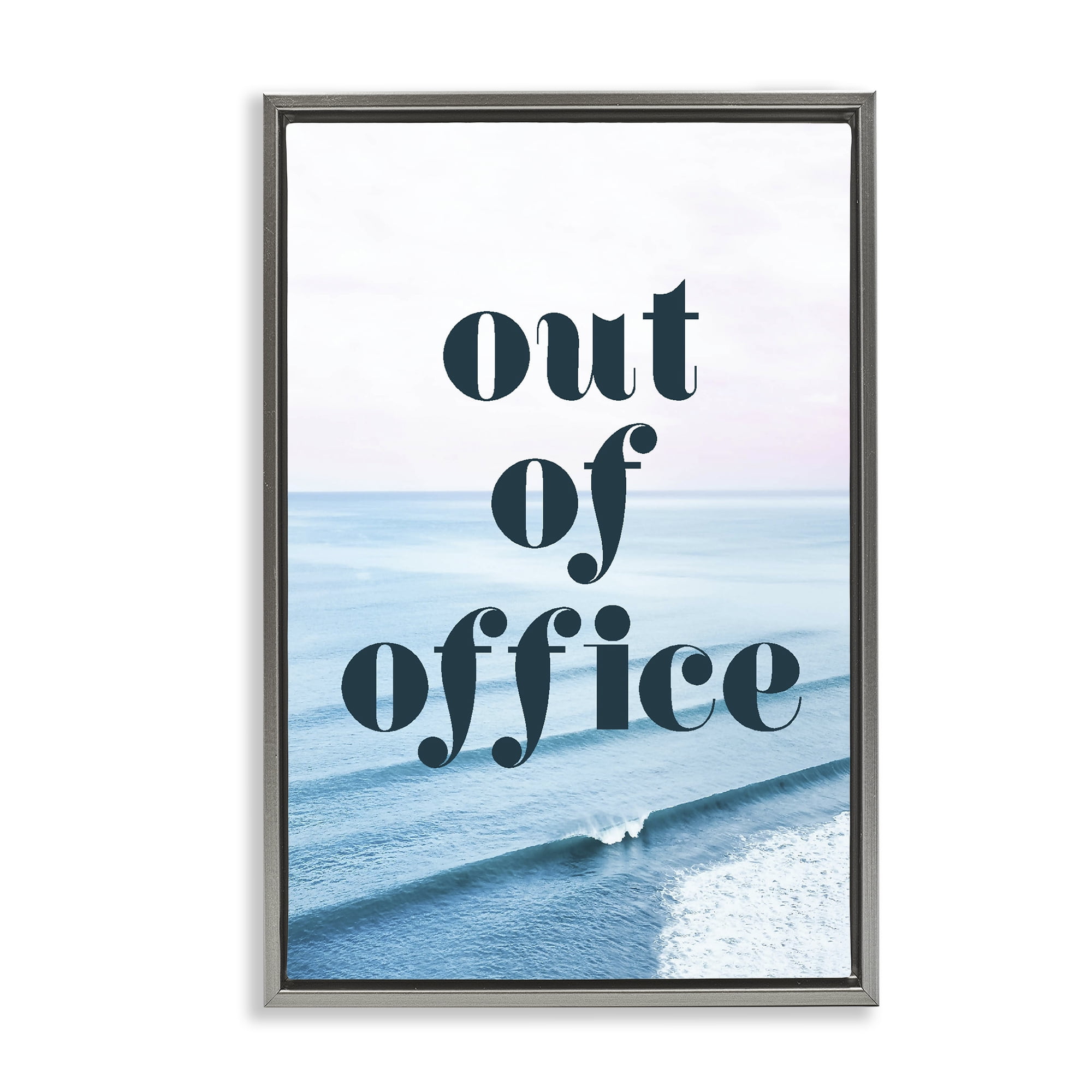 Out of Office Ocean Waves Gray Framed Floater Canvas Wall Art, design by Lil' Rue