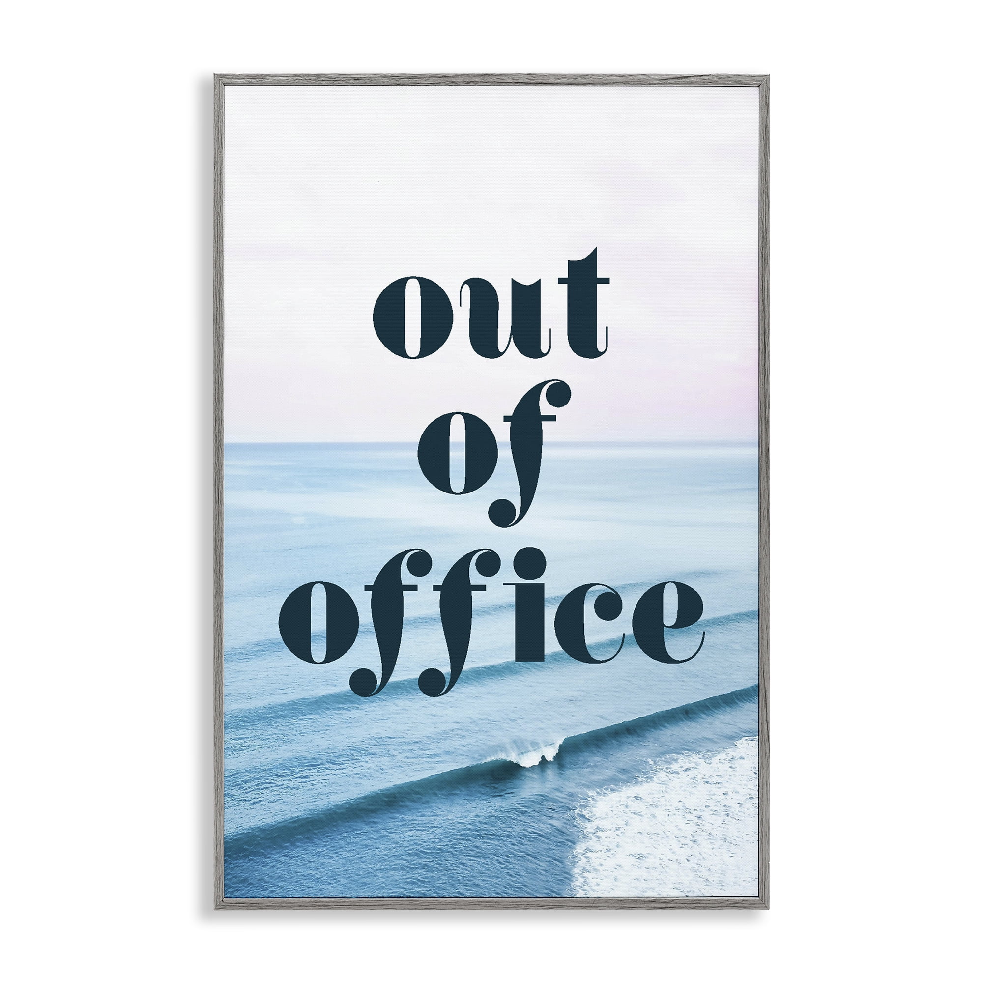 Out of Office Ocean Waves Gray Framed Giclee Art, design by Lil' Rue