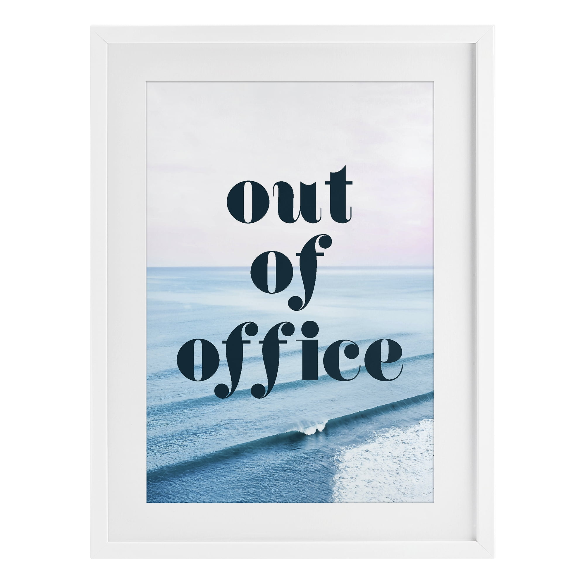 Out of Office Ocean Waves White Framed Print Under Glass, design by Lil' Rue