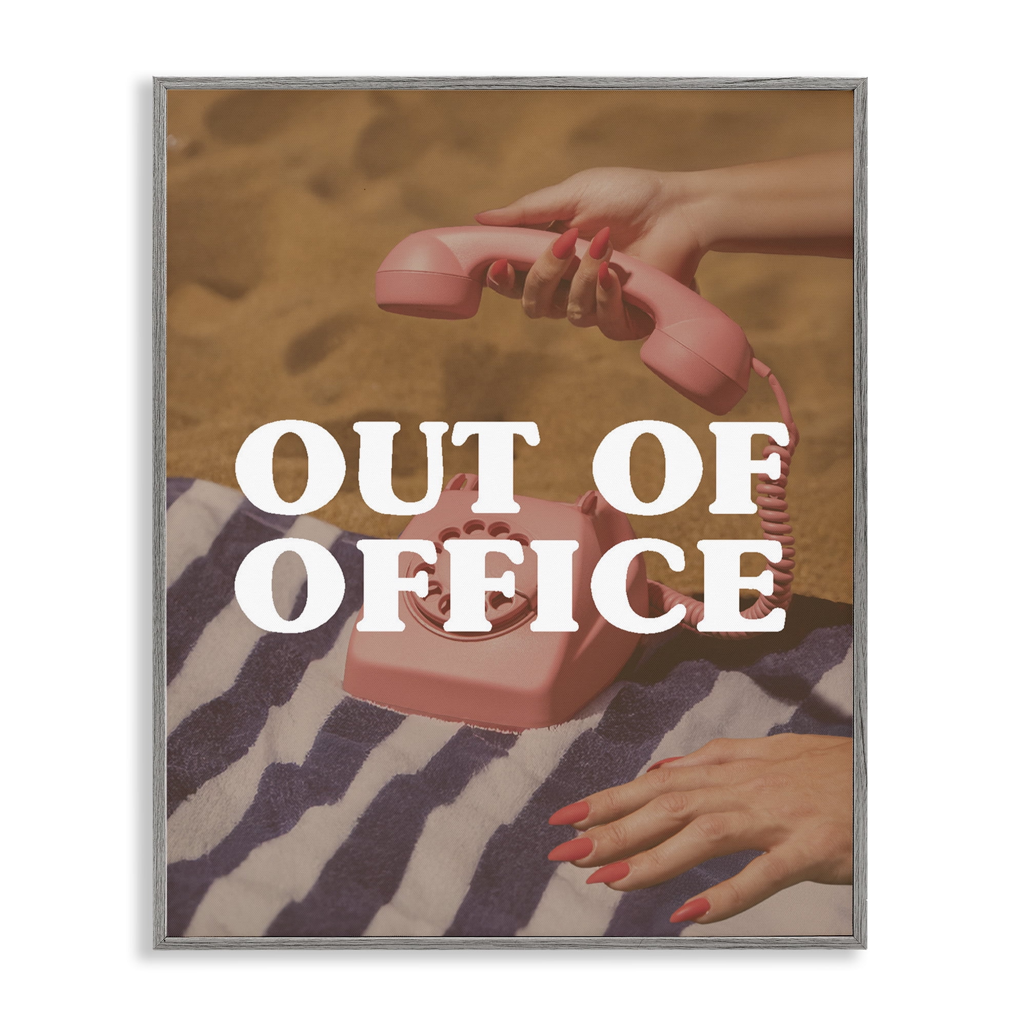 Out of Office Pink Phone Gray Framed Giclee Art, design by Lil' Rue