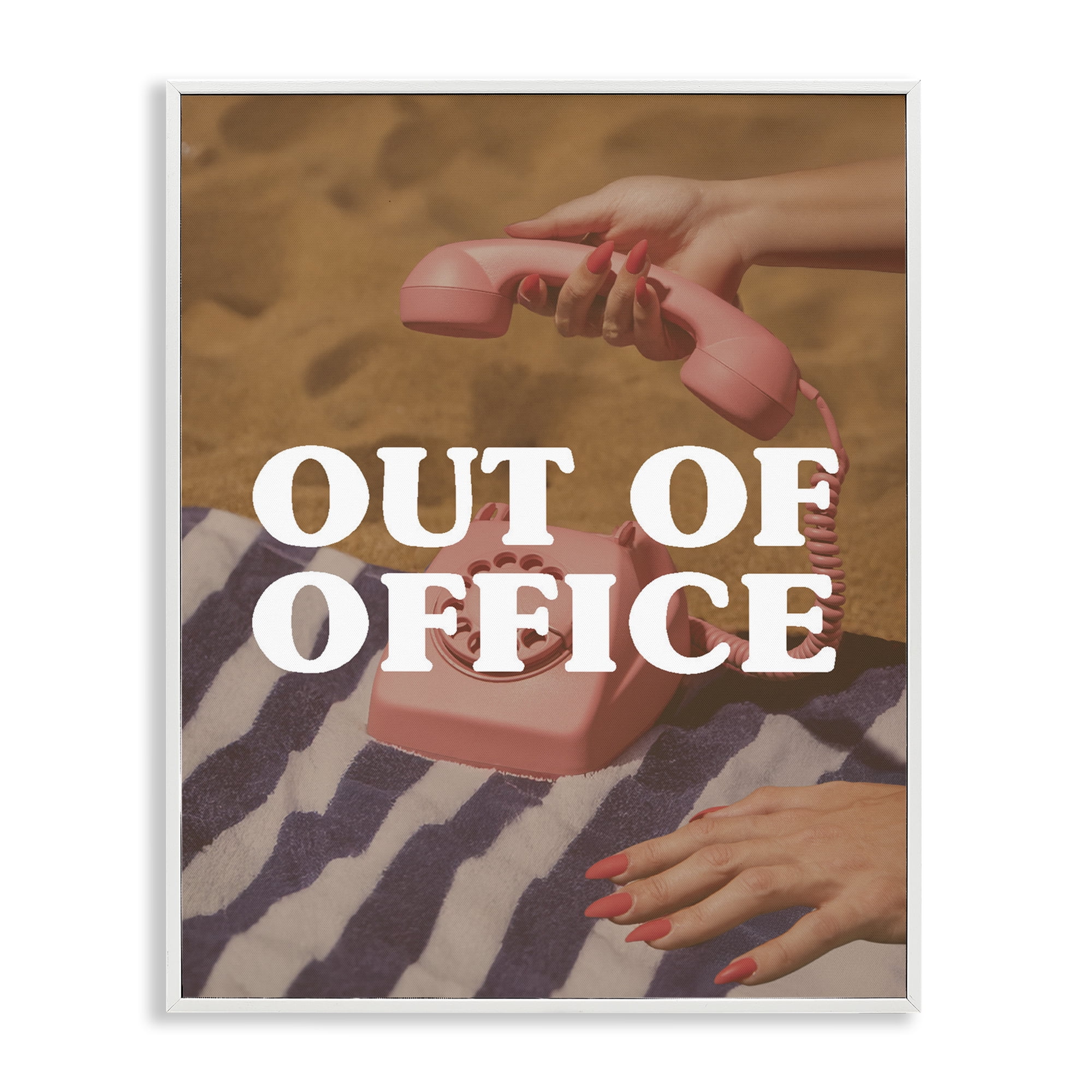 Out of Office Pink Phone White Framed Giclee Art, design by Lil' Rue