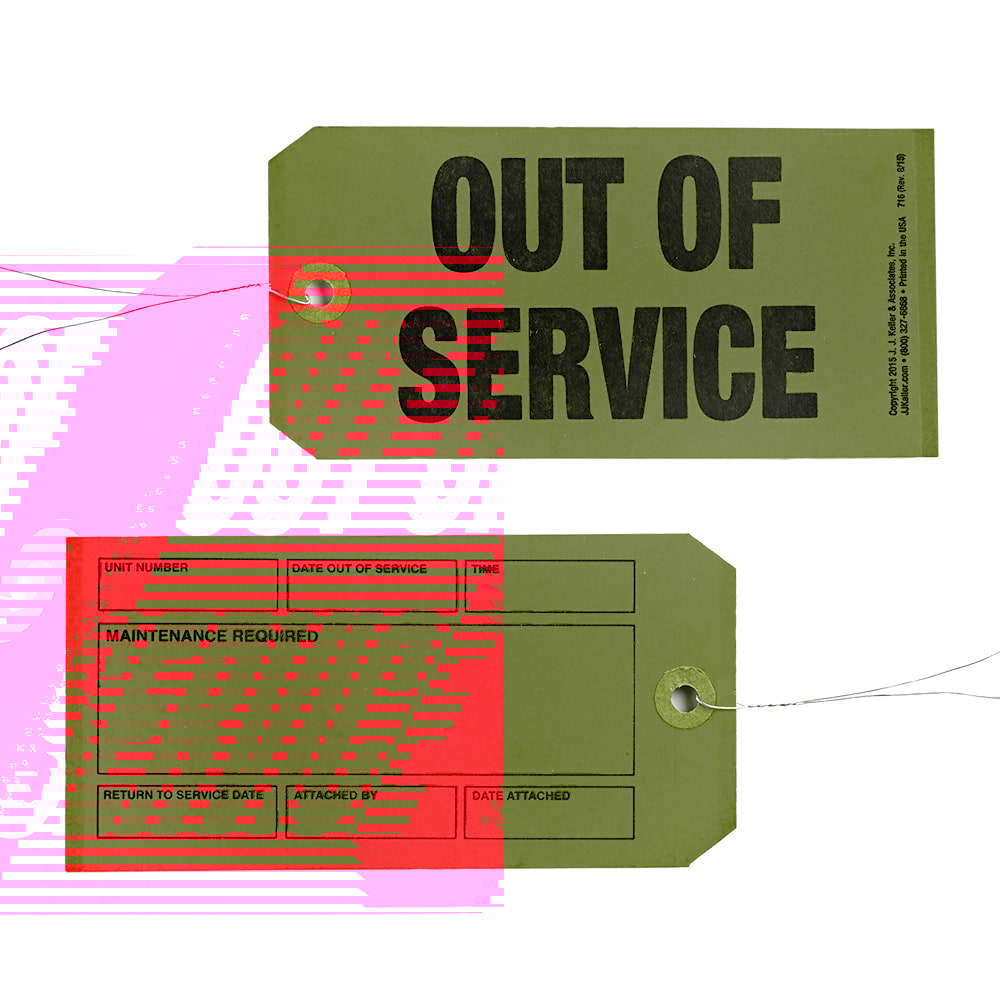 Out of Service/Maintenance Required Tags 50-pk., Clipped Corners with 12" Tag Wires Attached