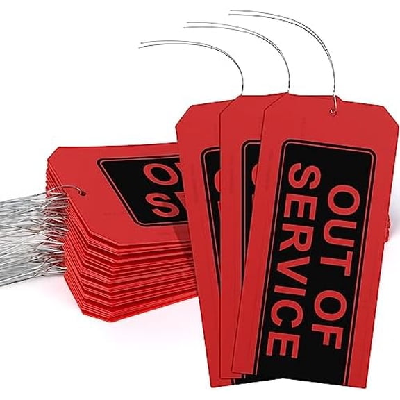 Out of Service Tags,100-pk Red Repair Tags with Wires Attached,Tear & Water Resistant PVC-Plastic,Maintenance Repair Tags,Weather Proof$$Office
