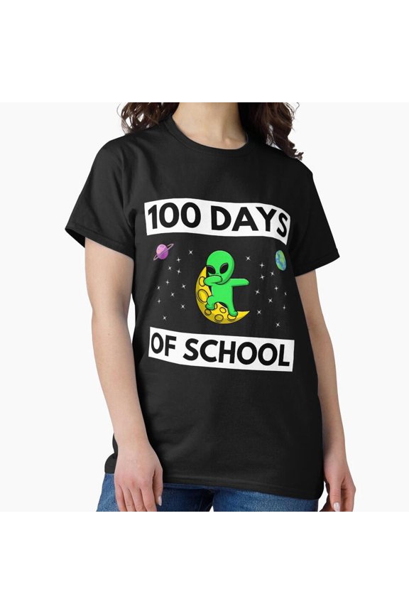 Out-of-This-World Alien Dabbing 100 Days of School Educator Gift Unisex T-Shirt, up to Size 5XL