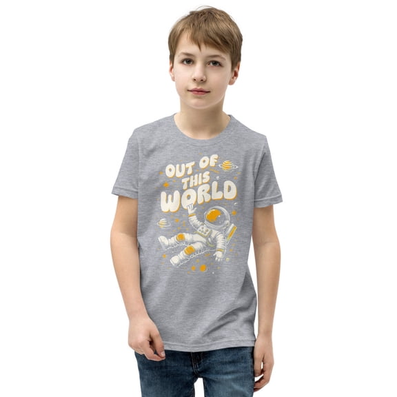 Out of This World Youth Short Sleeve Tee ,Space Shirt, Astronaut Tee, Kids Shirt, Boys T Shirt  (Athletic Heather, XL)