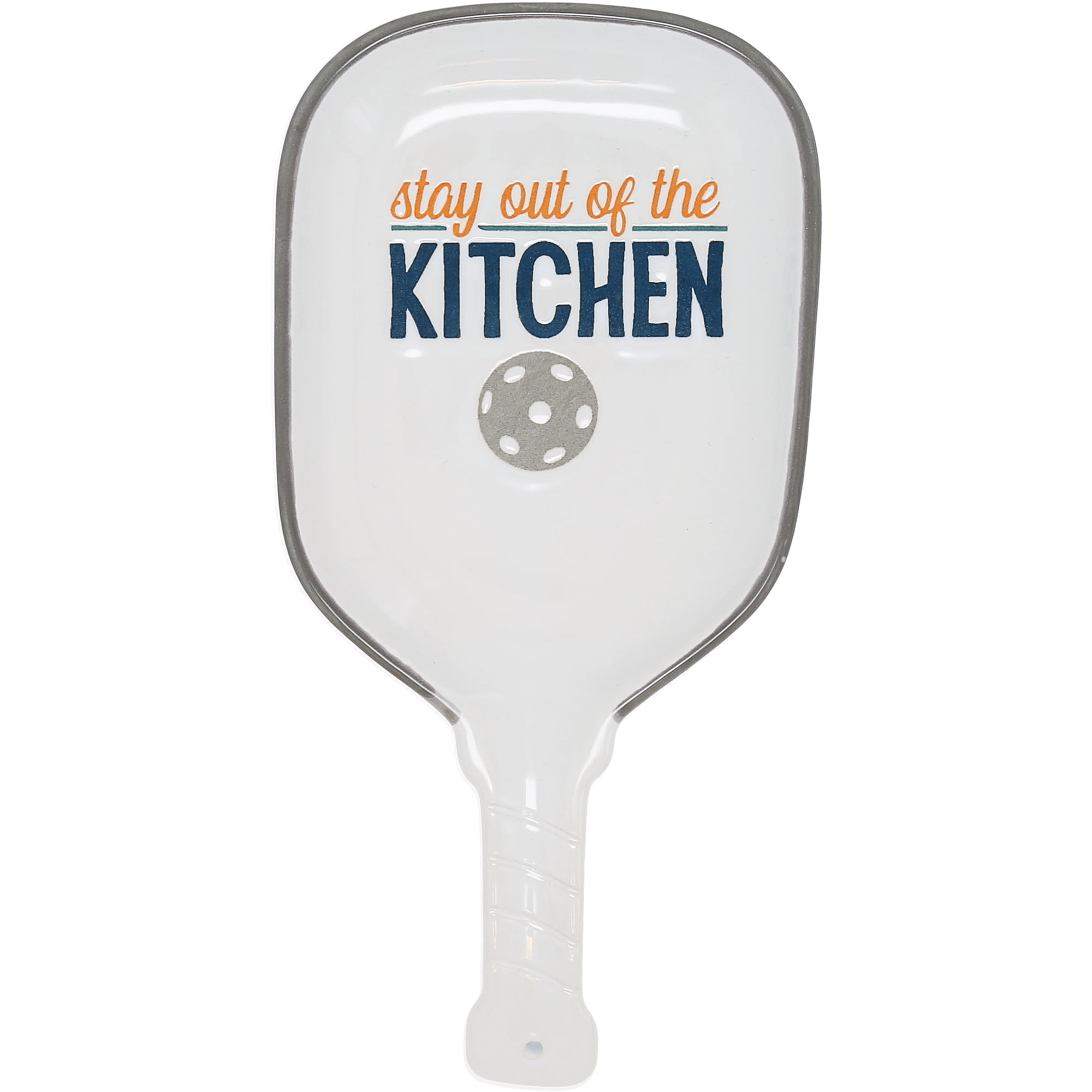 Glossy White and Gray Stoneware Pickleball Spoon Rest