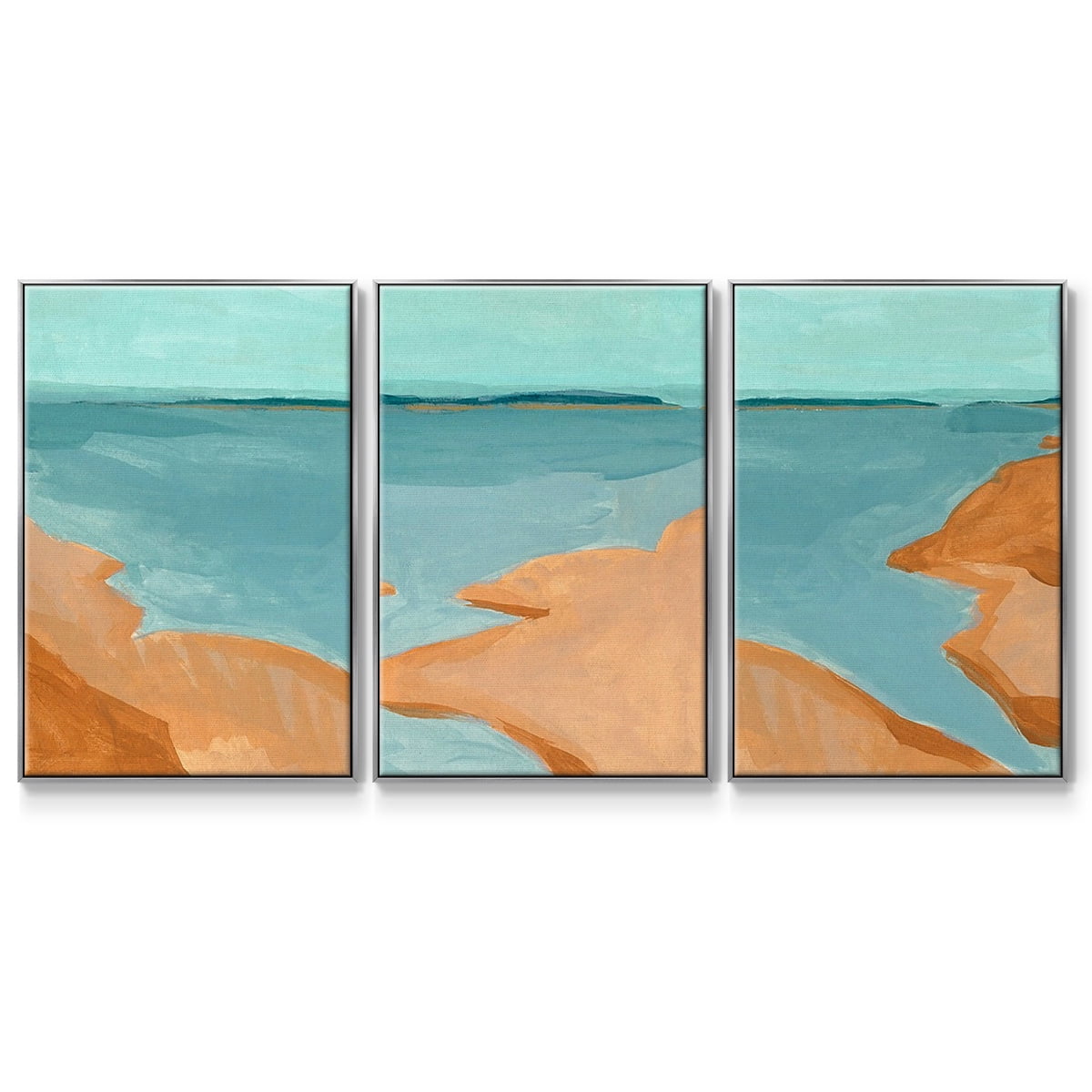 Out on the Sandbar I - Framed Premium Gallery Wrapped Canvas L Frame 3 Piece Set - Ready to Hang