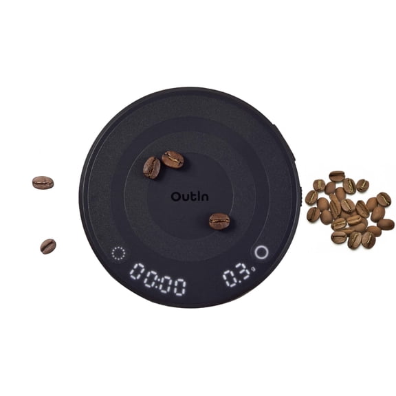 OutIn Claro Portable Coffee Scale, Digital Espresso Scale with Timer, 0.1g Precision, Rechargeable Pour Over Scale, Black