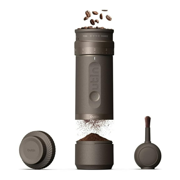 OutIn Fino Portable Electric Coffee Grinder with 28 Grind Sizes (Tundra Brown)