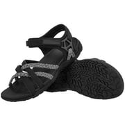 OutPro Hiking Sandals for Women Comfortable Walking Sandals Hook Loop Strap Sports Lightweight Slides Outdoor Athletic Beach Shoes Black