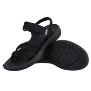 OutPro Hiking Sandals for Womens Comfortable Walking Flip Flop Sandals with Arch Support Athletic Sandals with Loop Straps for Beach Black