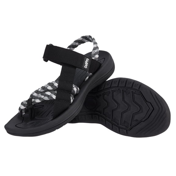 OutPro Hiking Sandals for Womens Comfortable Walking Flip Flop Sandals with Arch Support Athletic Sandals with Loop Straps for Beach Gray Black