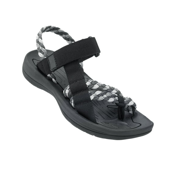 OutPro Hiking Sandals for Womens Comfortable Walking Flip Flop Sandals with Arch Support Athletic Sandals with Loop Straps for Beach Gray Black